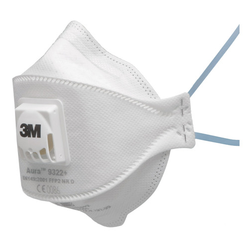 3M 9322A Disposable Respirator Face Mask Flat Fold Valved P2 10 Pack