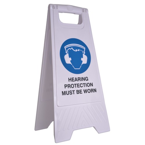 SAFETY SIGN CLEANLINK 32X31X65CM HEARING PROTECTION MUST BE WORN WHITE