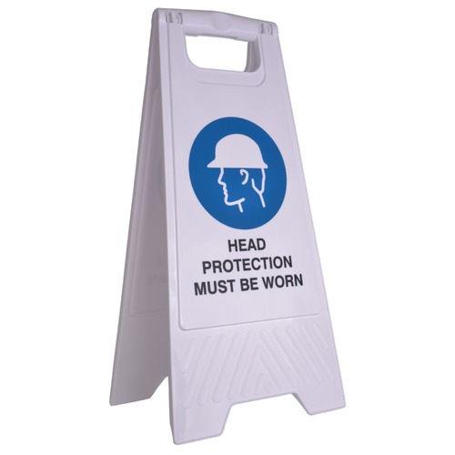 SAFETY SIGN CLEANLINK 32X31X65CM HEAD PROTECTION MUST BE WARN WHITE