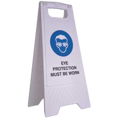 SAFETY SIGN CLEANLINK 32X31X65CM EYE PROTECTION MUST BE WORN WHITE