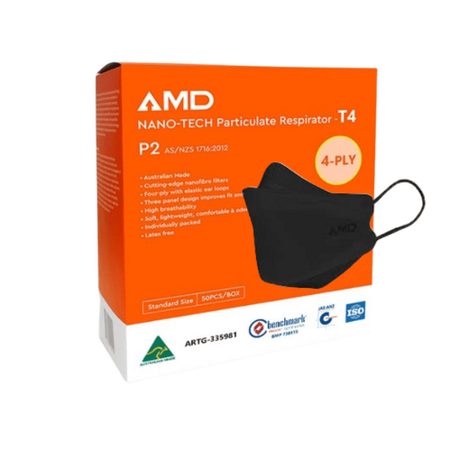 AMD Premium Nano-Tech Level 3 - Medical T4 Respirator Mask  Black 50 Pack - Earloop - 5 Pack