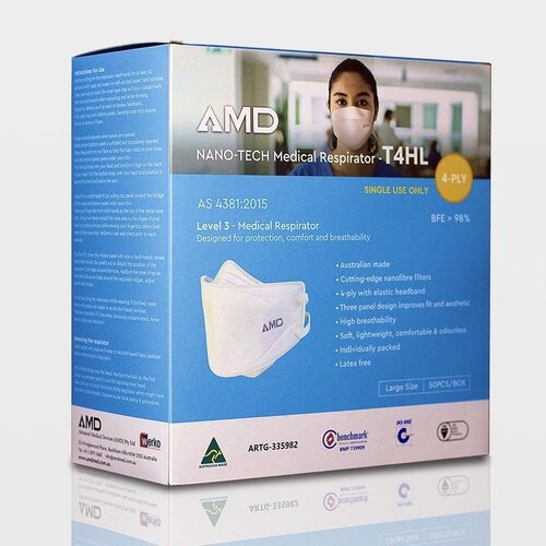 AMD P2 N95 Nano-Tech Respirator Mask 4-Layer 50 Pack - Headband - Carton of 20