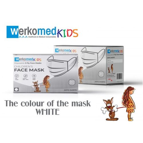 Werkomed Kids White Face Masks Level 2 50 Pack
