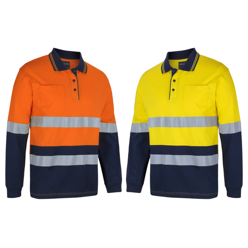 JBs Wear Hi Vis Cotton Long Sleeve Day And Night  Polo Shirt 6DCPL