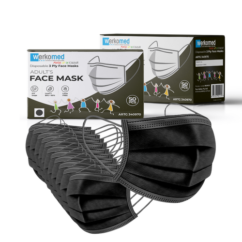 Werkomed Black Face Mask Latex Free Earloops 50 Pack