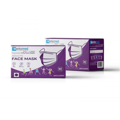 Werkomed Purple Face Mask Latex Free Earloops 50 Pack