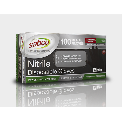 Sabco Black Nitrile Powder Free Disposable Gloves-Heavy Duty - Carton of 10