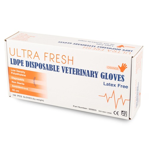 Orange Ldpe Disposable Veterinary Gloves - Carton Of 1000