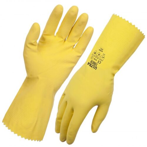 Ultra Touch Flocklined Yellow Rubber Gloves