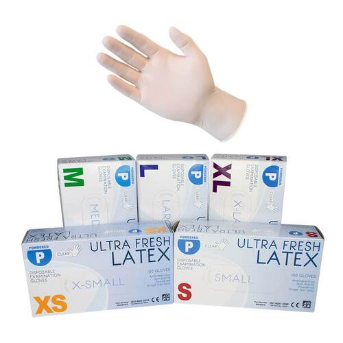 Ultra Fresh Latex Disposable Powdered Gloves 100 Pack