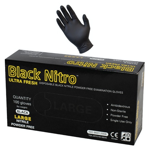 Black Nitrile Nitro Powder Free Disposable Gloves-Heavy Duty - 10 Pack
