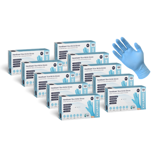 Handicare Blue Nitrile Powder Free Single Use Examination Gloves - Carton of 10