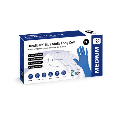 Handicare Blue Nitrile Long Cuff Powder Free