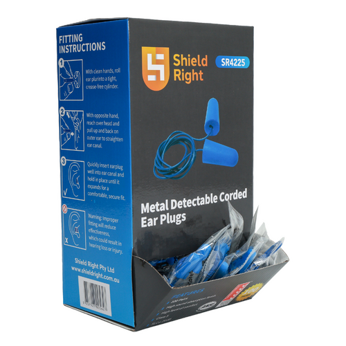 Shield Right Metal Detectable Earplugs Corded - Carton of 10 Boxes