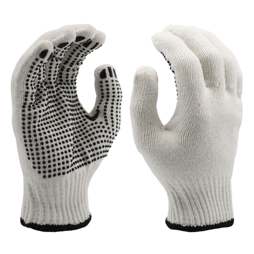 Knitted Poly/Cotton Gloves With PVC Dots - 12 Pairs