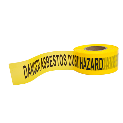 Danger Asbestos Dust Hazard Barrier Tape - 75mm x 100m Black on Yellow - Carton of 24 Rolls