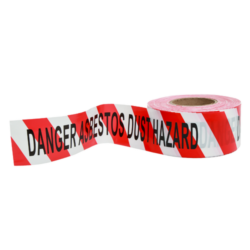 Danger Asbestos Hazard Barrier Tape - 75mm x 300m - RED/WHITE - Carton of 12