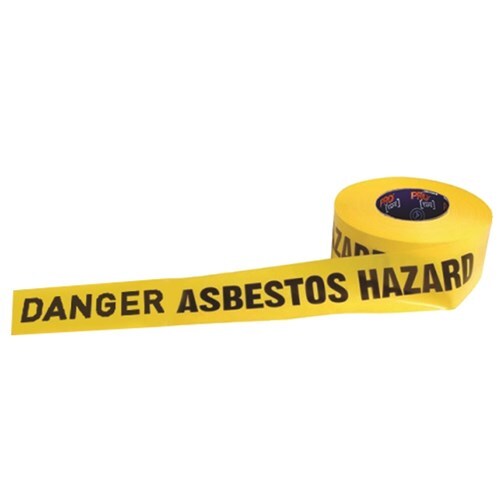 Danger Asbestos Dust Hazard Barrier Tape - 75mm x 300mtr Black on Yellow