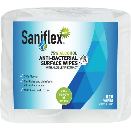 Saniflex 75% Alcohol Antibacterial Surface Wipes 820 Bag