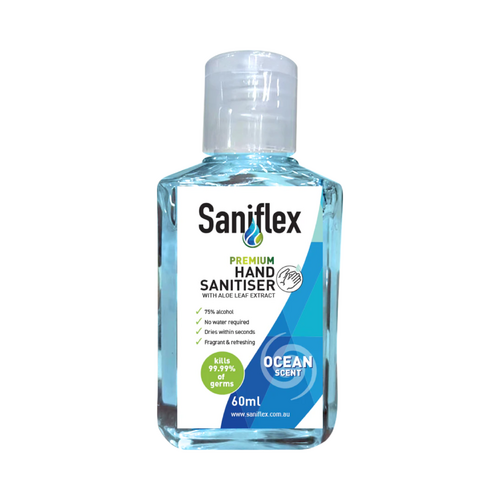 Saniflex Ocean Scent Rinse Free Hand Sanitiser 60ml FlipTop Bottle - Carton of 120